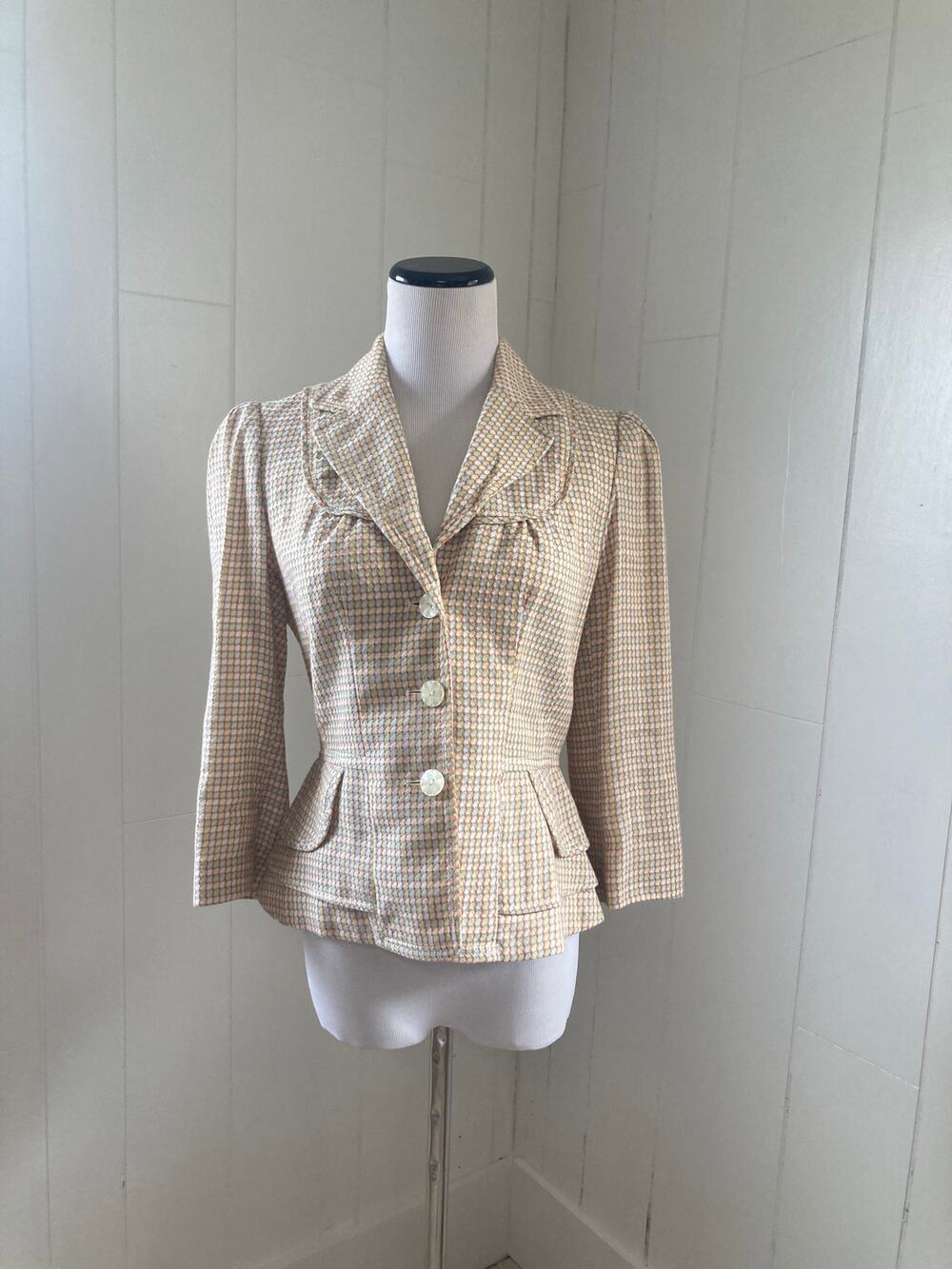 Parameter Cream & Orange Tweed Blazer, Size 2